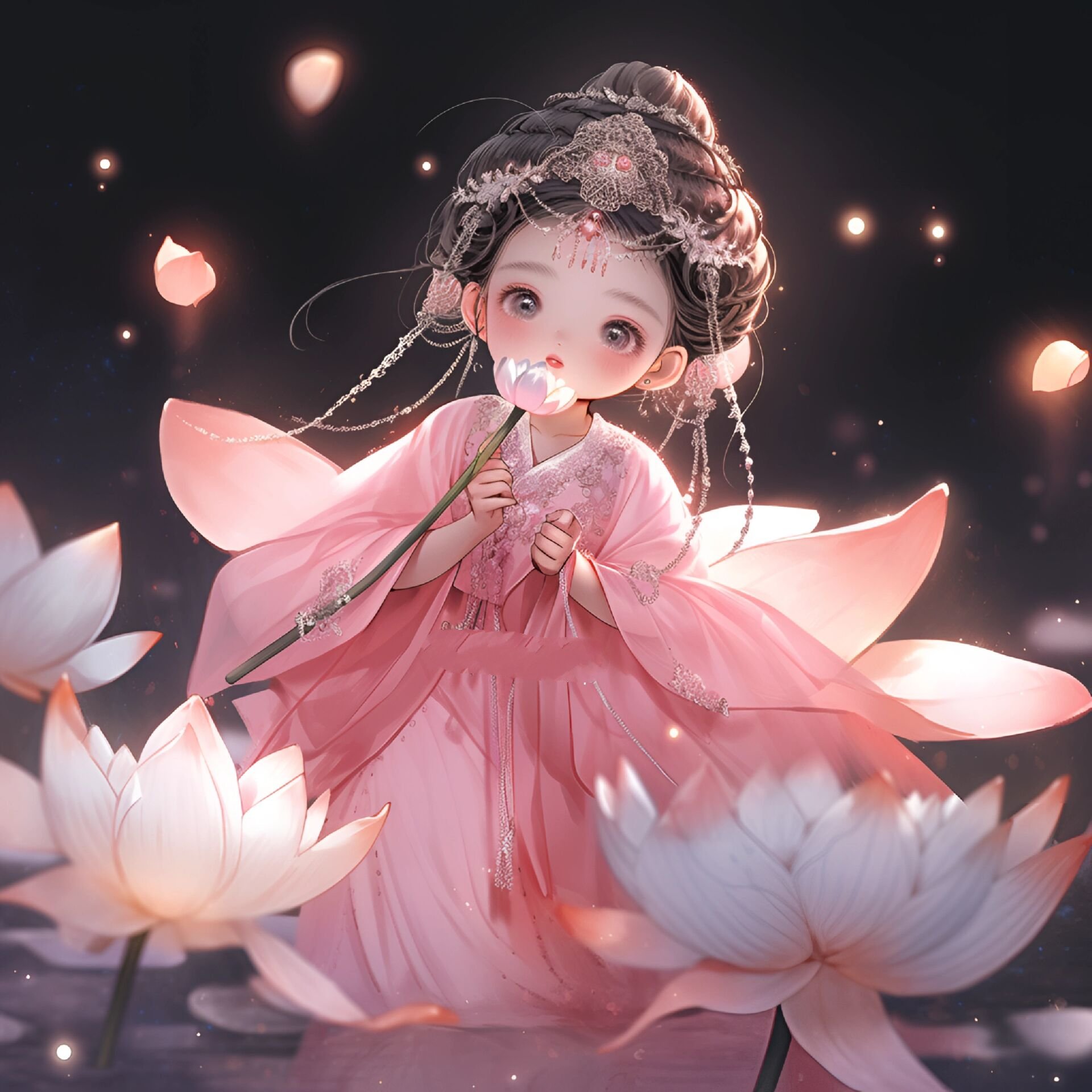 古风女生头像‖许愿莲花仙子好运莲莲 玉指轻拂荷叶间,水面波光映仙颜