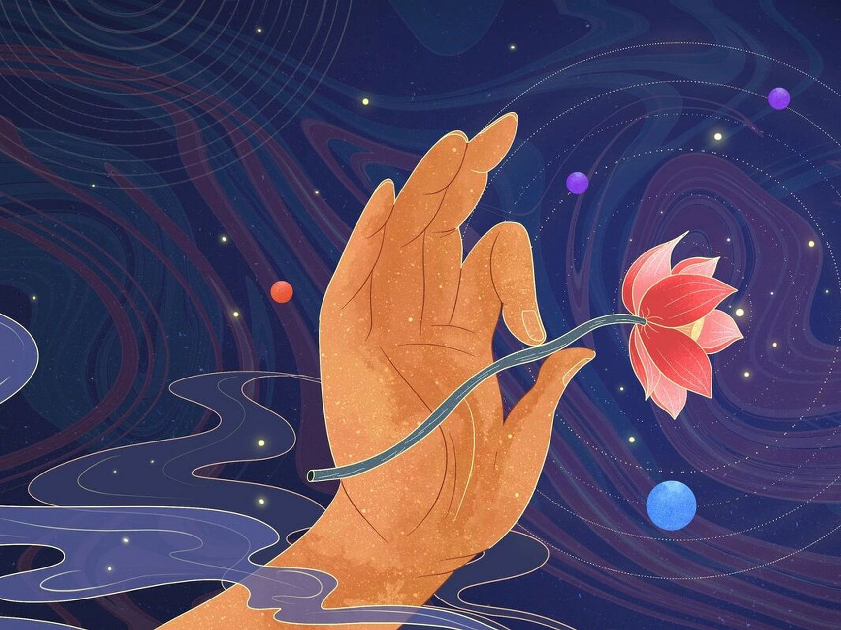 敦煌佛教背景图|国潮插画|一叶一菩 提 【一花一世界,一叶一菩 提】
