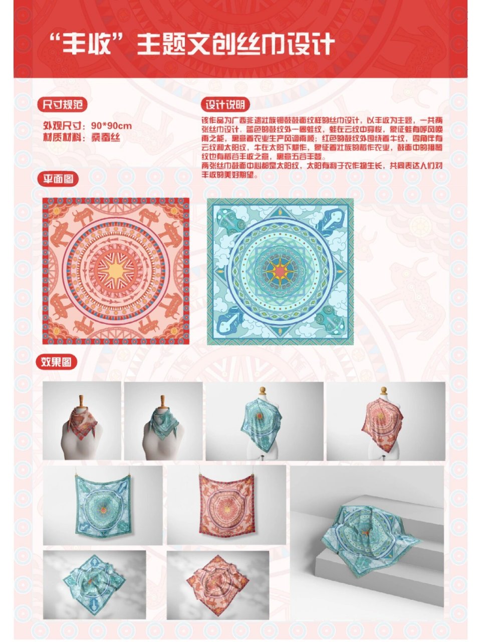 广西铜鼓纹样文创设计 设计说明: 该作品为广西非遗壮族铜鼓鼓面纹样