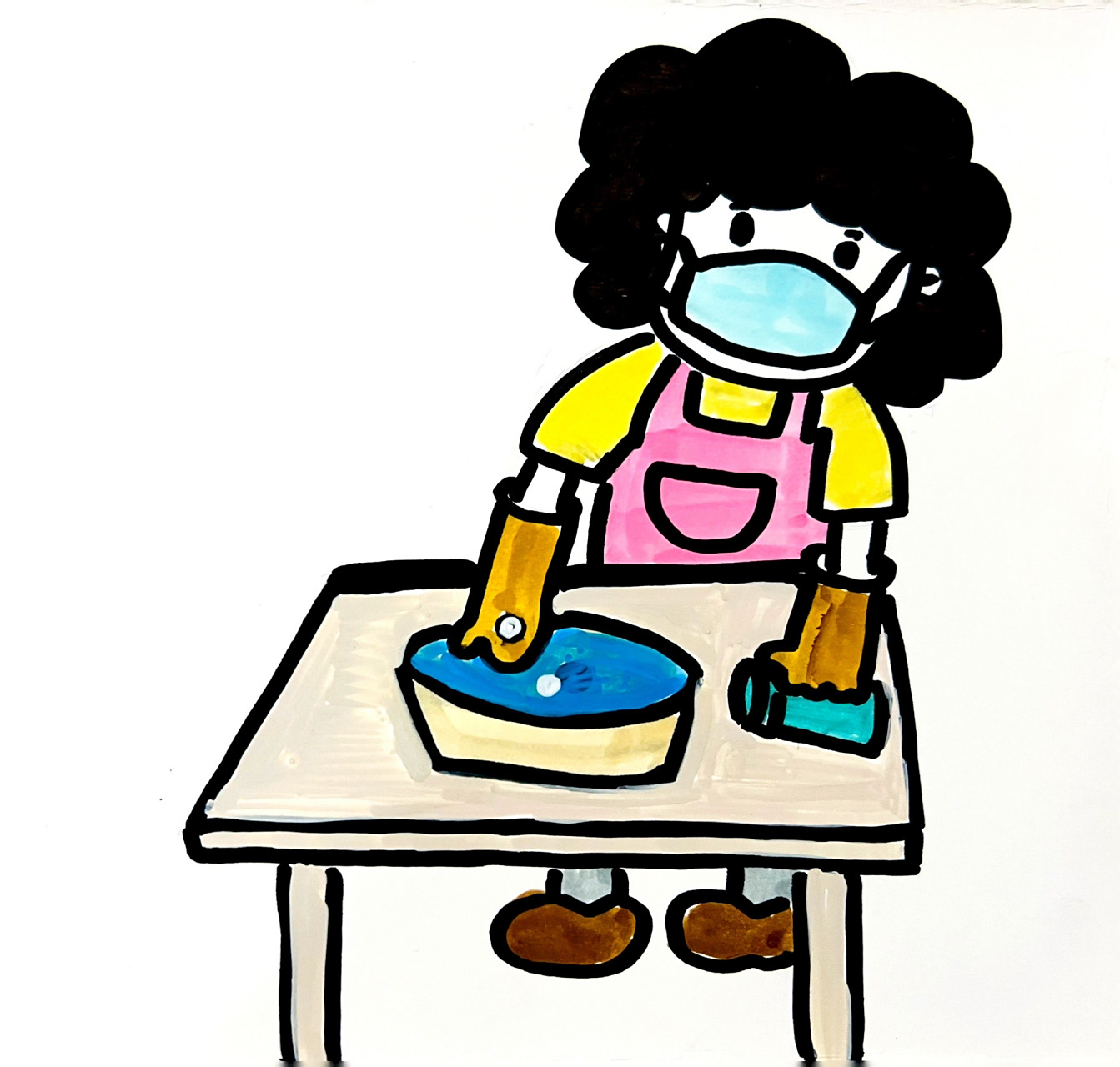 幼儿园桌面清洁消毒步骤图 1.做好个人防护工作,戴好口罩,戴好手套.