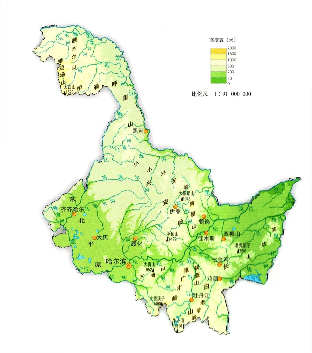 黑吉辽东北三省地形地势图赏析