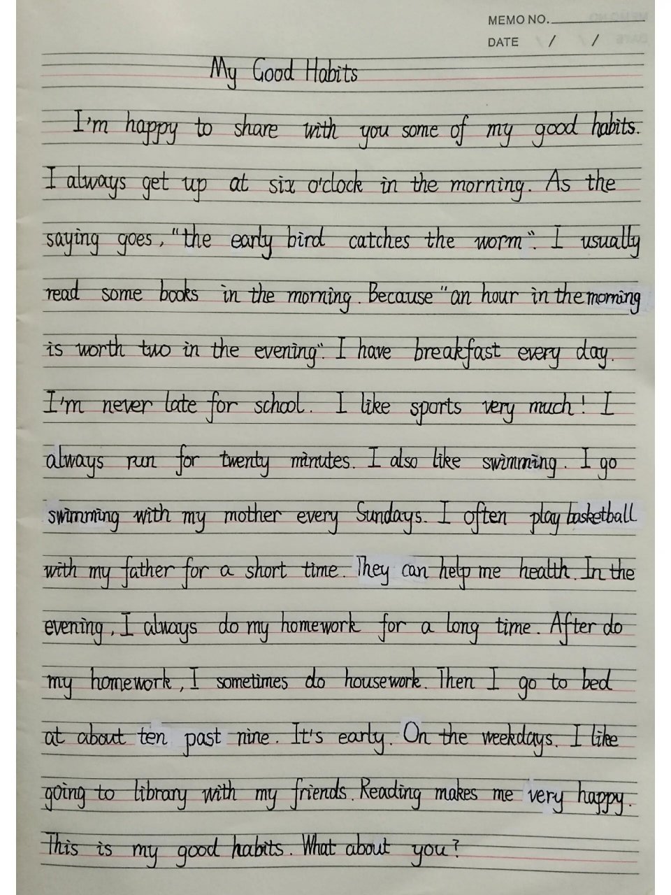 初一下册英语作文 《my good hobits》