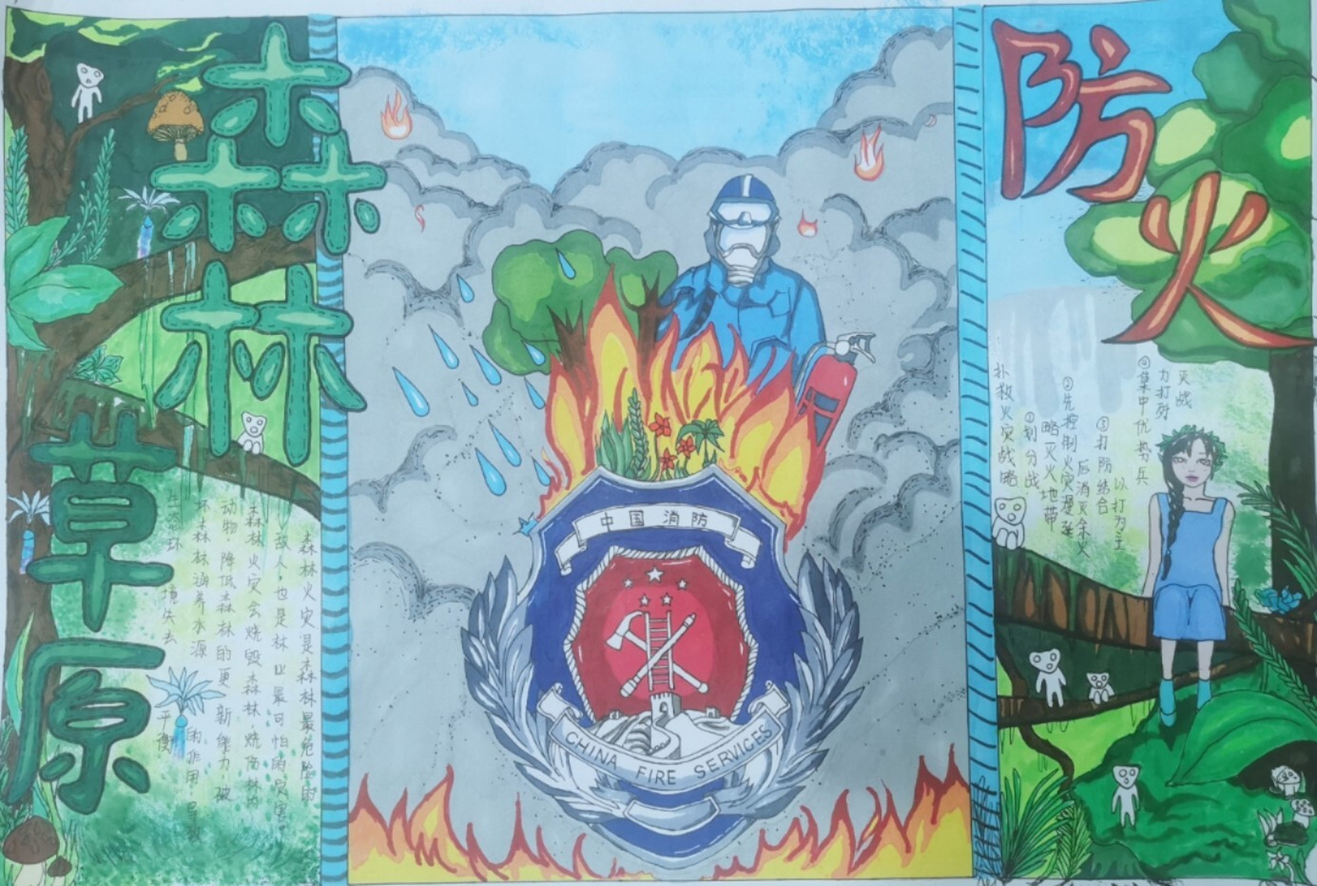 学生作品森林防火手抄报 初中生原创手抄报