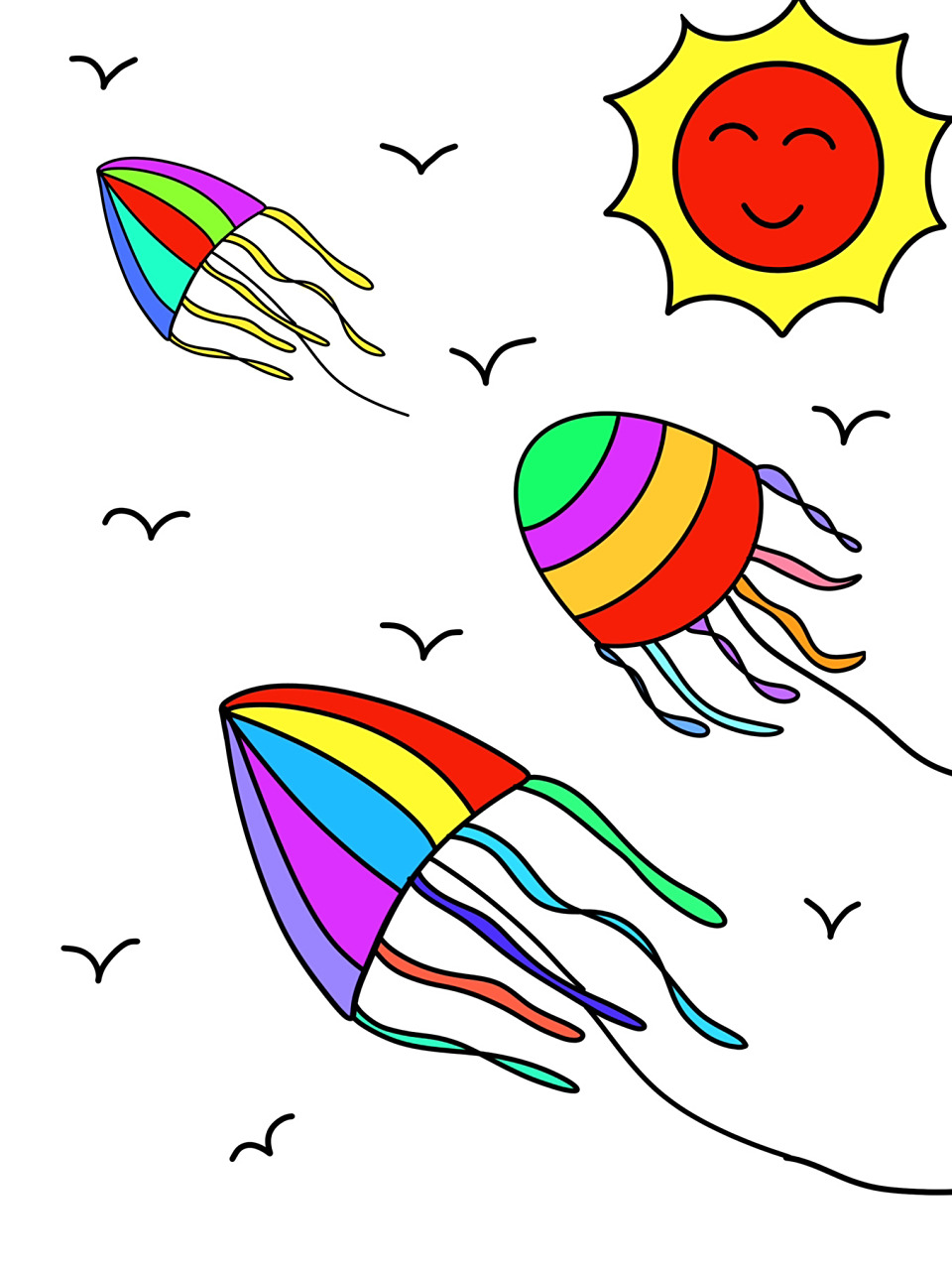 春天主题画 风筝09 创意画 儿童画 简笔画 有线稿#创意美术儿童画