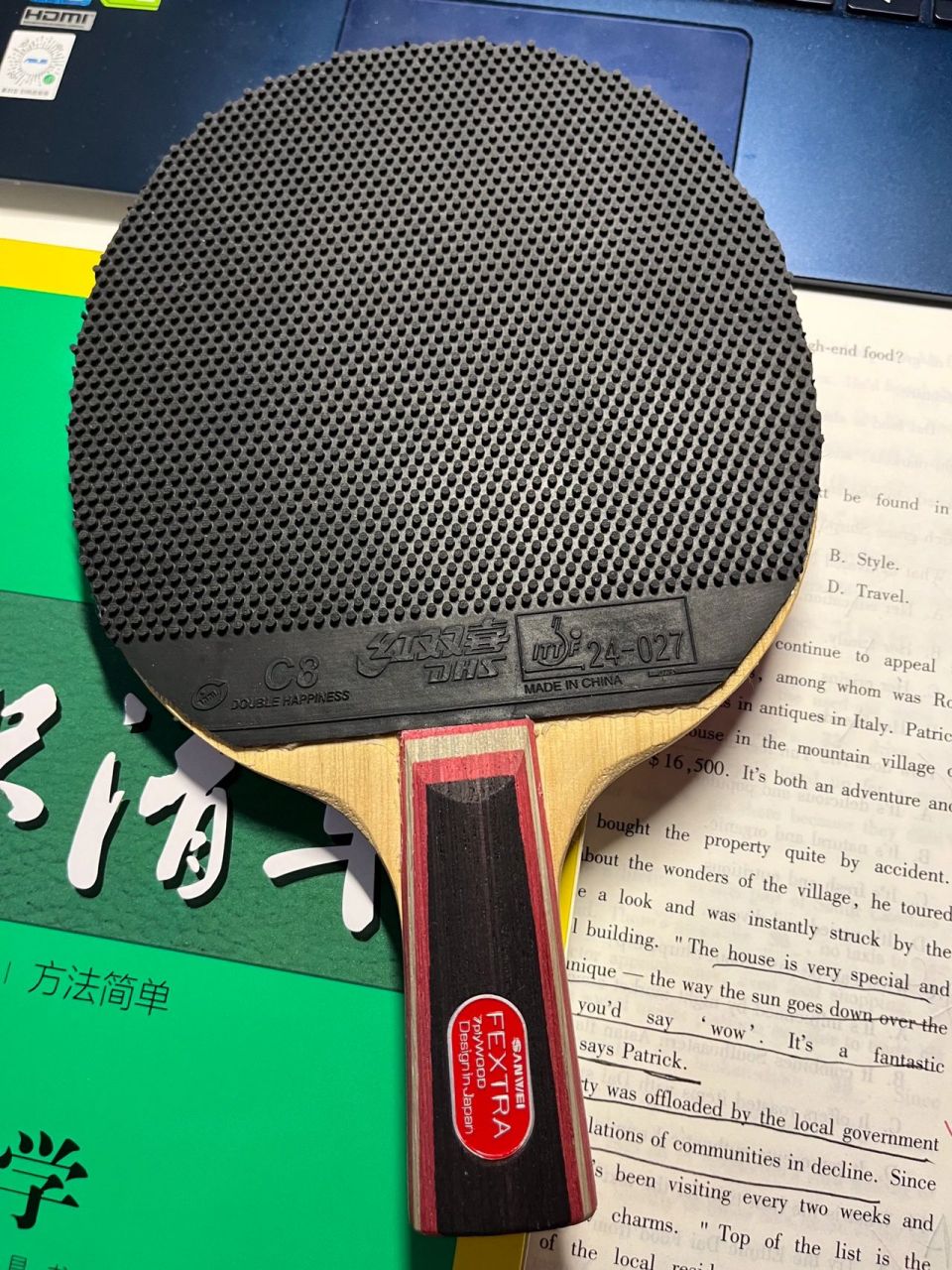 直板正手长胶反手生胶杂谈 底板:三维北欧7 正手:红双喜c8(1.