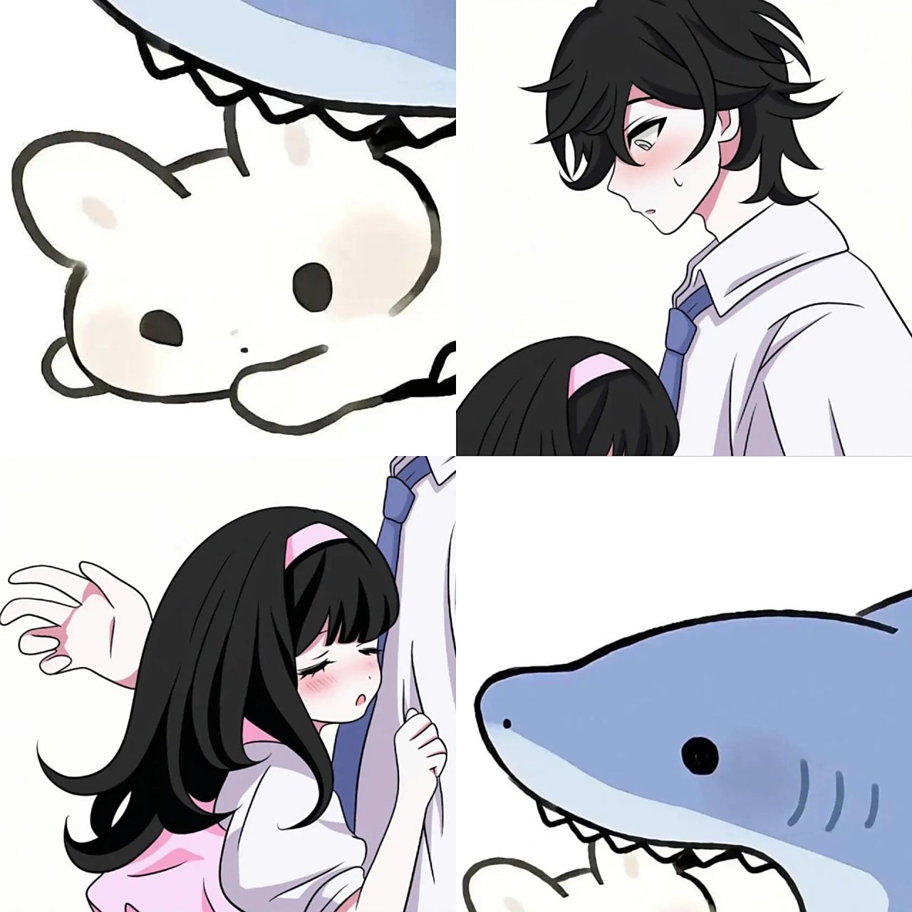 小兔子鲨鱼情侣头像小动物可爱情头 90分享一组超可爱的情头90