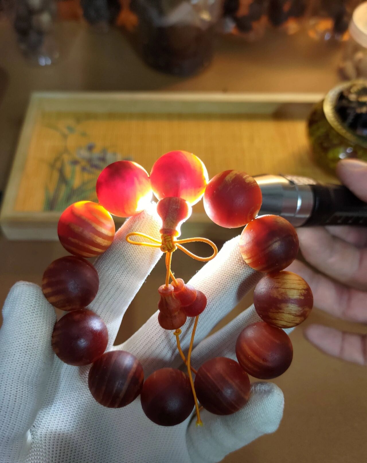 帝王血龙木高透光佛珠手串