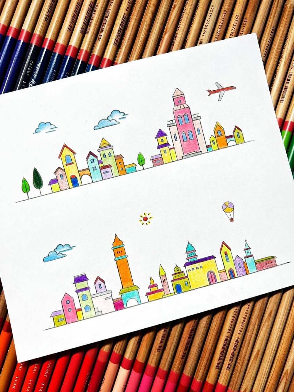 多彩城市简笔画 #简笔画# #彩铅画# #彩铅手绘# #简笔画教程# #画个简