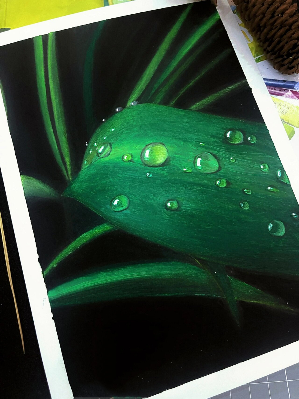 油画棒·画一个暑假36《露珠》(附过程) 最近都在翻素材中,没有看到