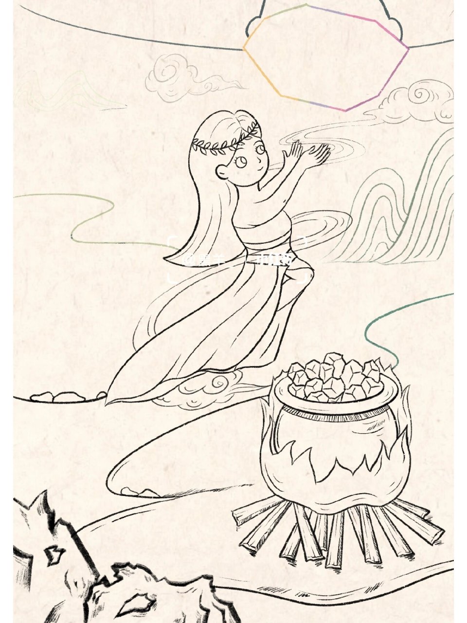 插画‖神话故事系列1:女娲补天 神话故事系列1 女娲补天 绘画工具