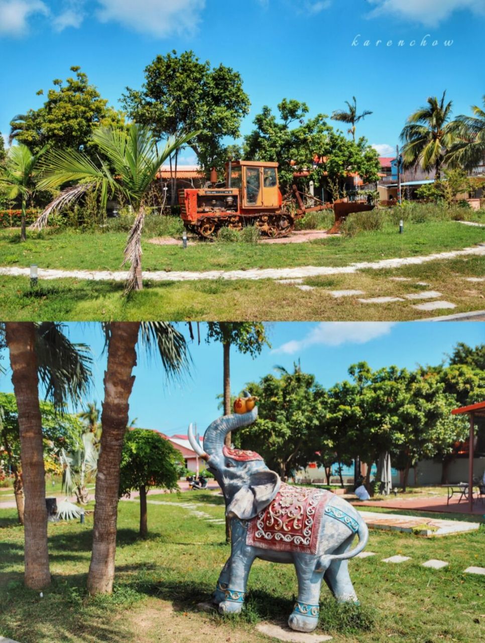 江门台山旅游|东南亚风情村的斑斓糕是一绝 经过一片绿油油的稻田