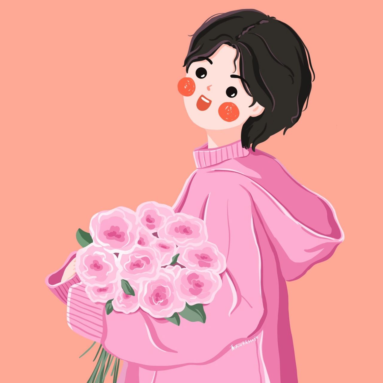 插画头像 | 捧花的可爱男生 | 情侣头像 小可爱们想要的捧花男孩头像