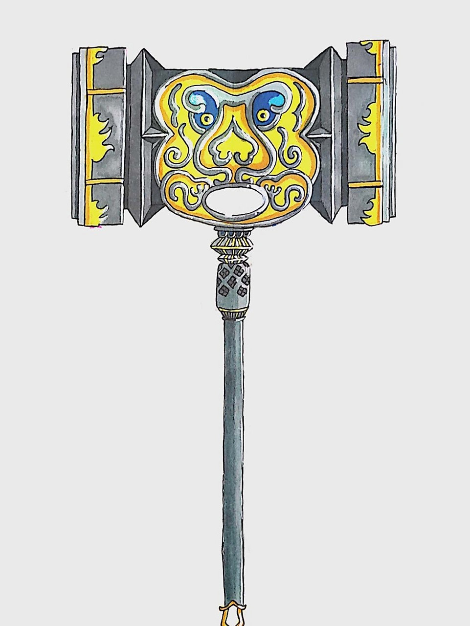 唐三昊天锤马克笔手绘 画工粗糙,马克笔昊天锤正面图,拿走不谢 斗罗