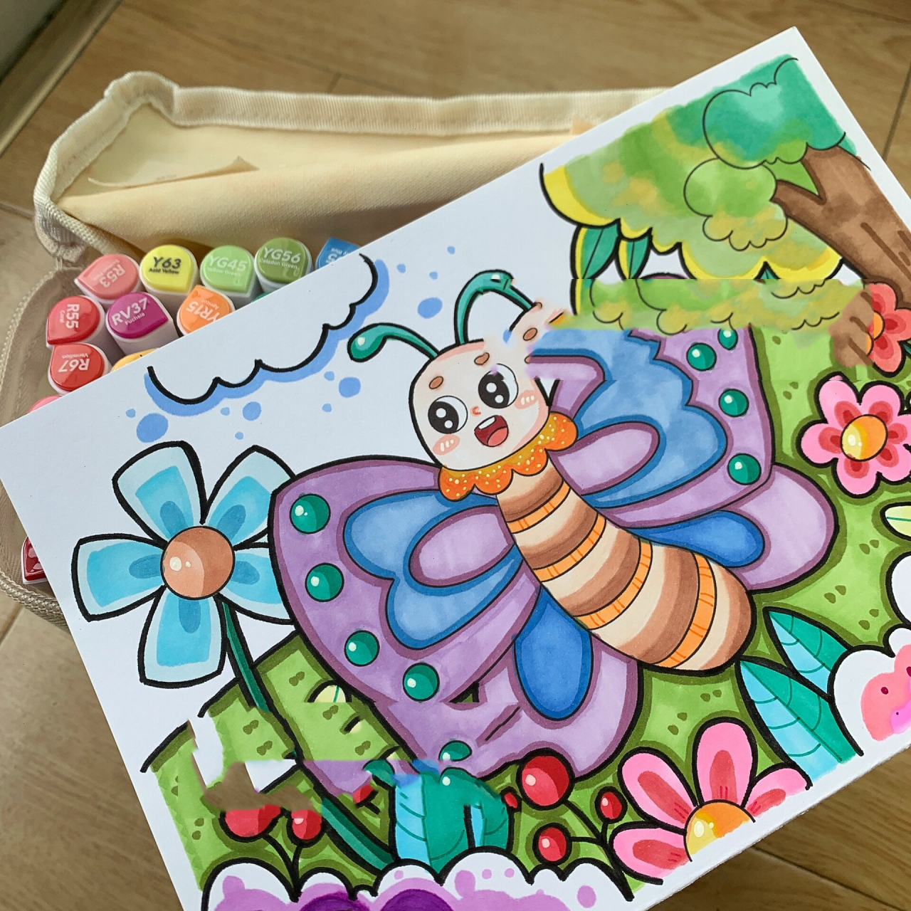 【儿童画】蝴蝶03 配局部涂色～ 儿童画  简笔画  每日一画  我爱