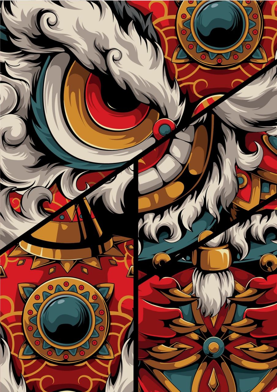 【原创】国潮插画国风醒狮需要大图进群自取 国潮插画国风醒狮含步骤