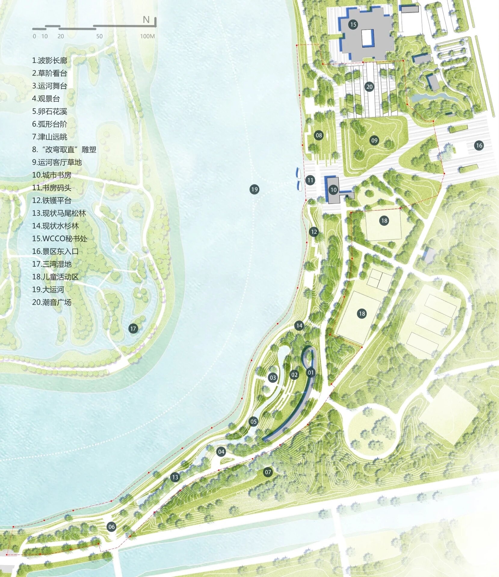 景观案例|扬州运河三湾景区东岸滨水空间改 1️⃣