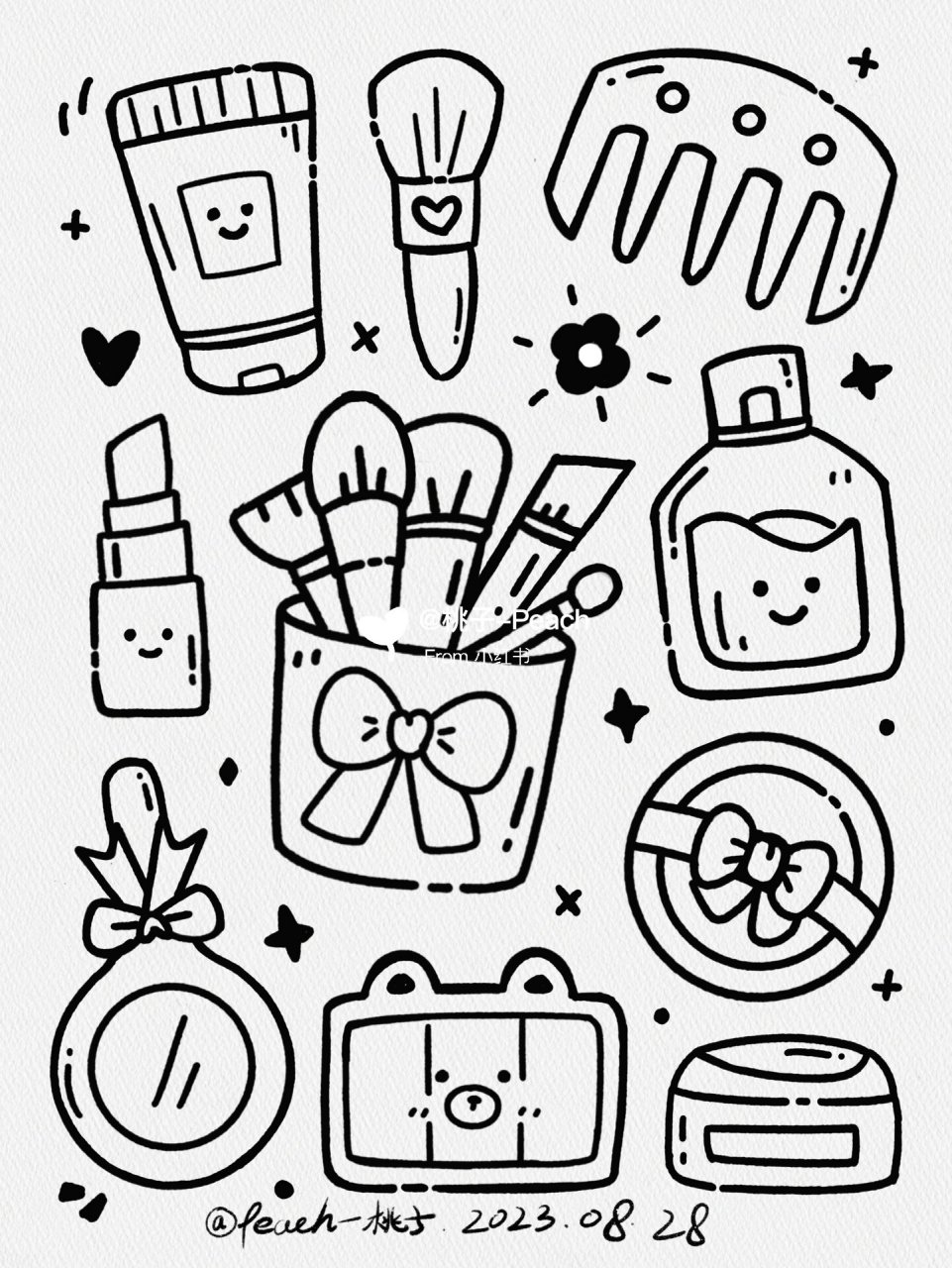 19 化妆品小物件～ 护肤品化妆品简笔画速写～ 简简单单的每天练练笔