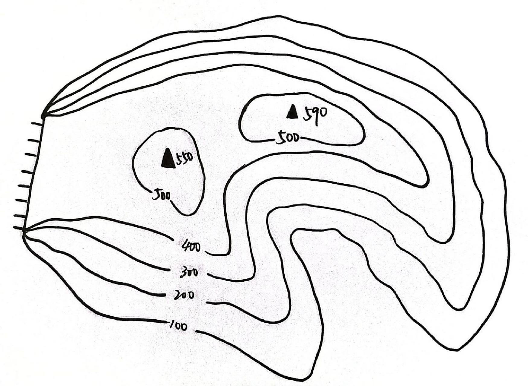 97地理手工‖等高线地形图(图纸) 91前面出了一个等高线地形图