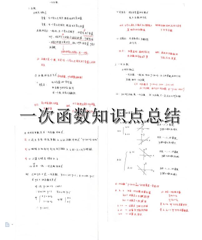 函数/函数的定义/性质/表示方法 一次函数/一次函数的定义/性质/图像