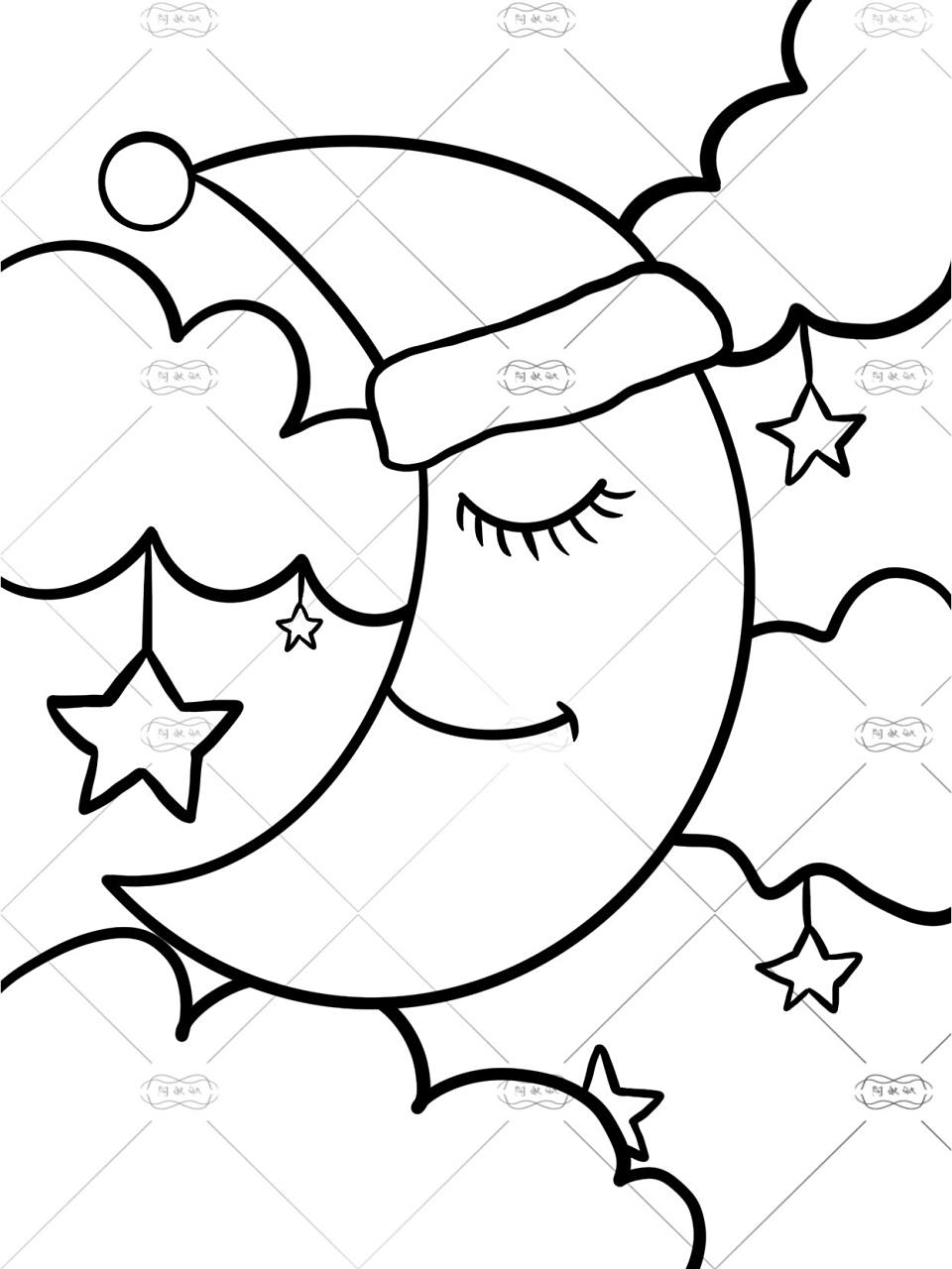儿童画作品【内附线稿】月亮主题儿童画作品 今天一起来画月亮93吧