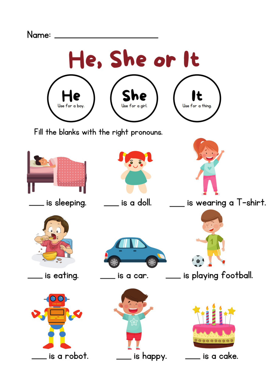 he/she/it worksheet|练习 他她它 谁是谁