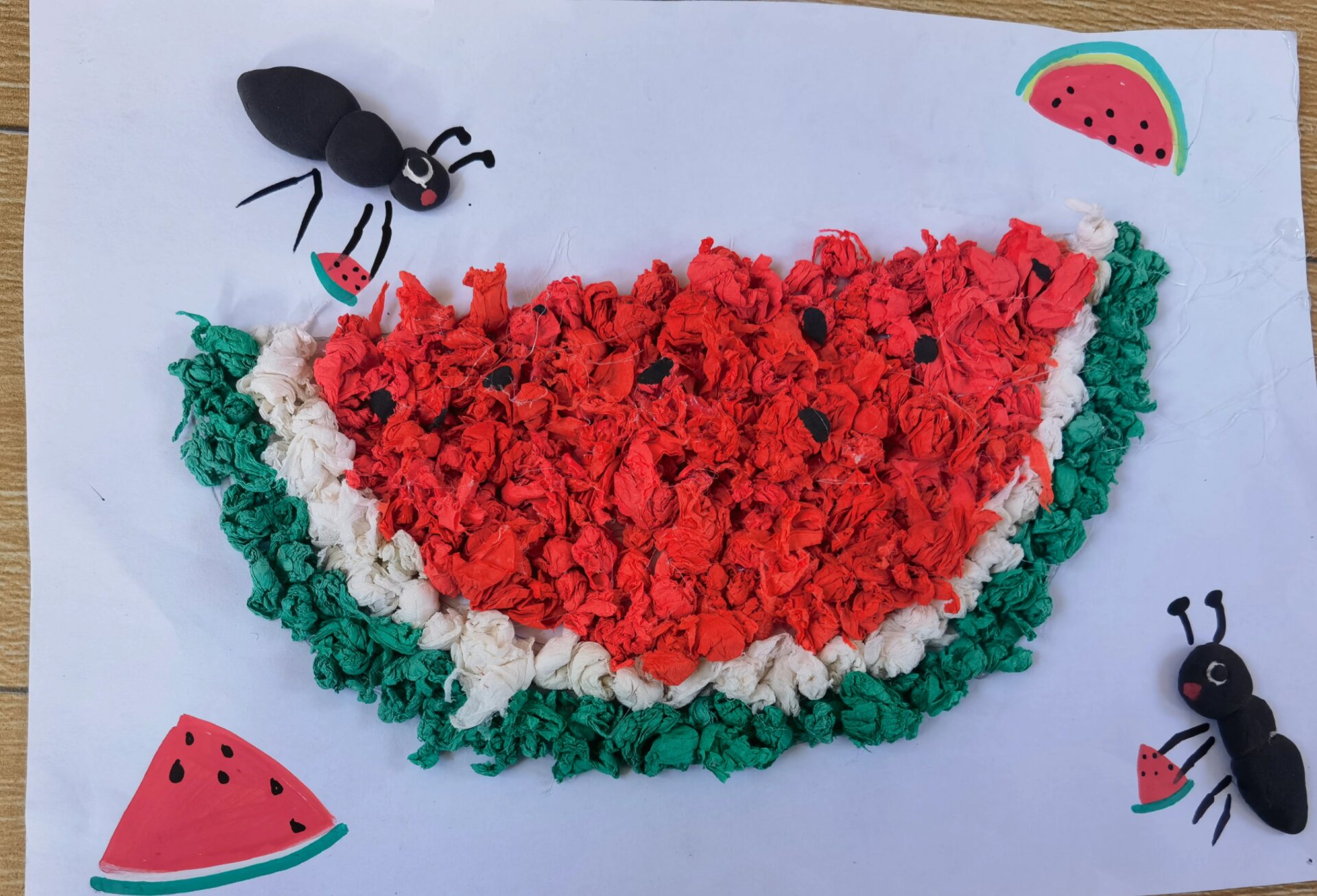 皱纹纸揉搓纸球手工,黏土球手工