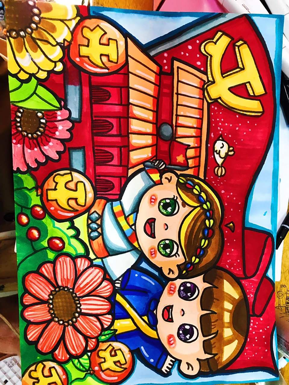 中国梦马克笔儿童画 分享一下今天的画,喜欢的点个关注吧,会经常分享