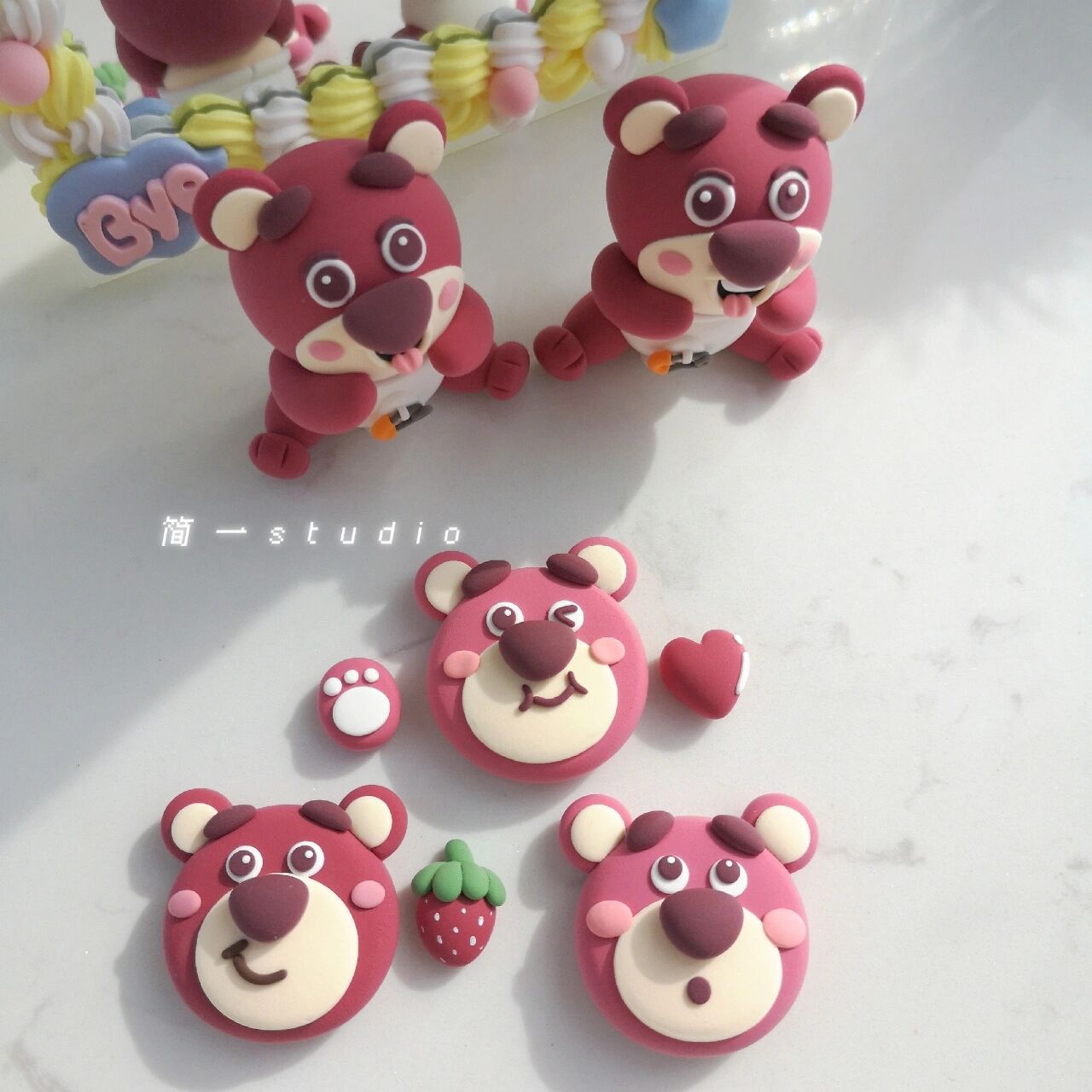 手工草莓熊91超轻粘土 超轻粘土手工作品