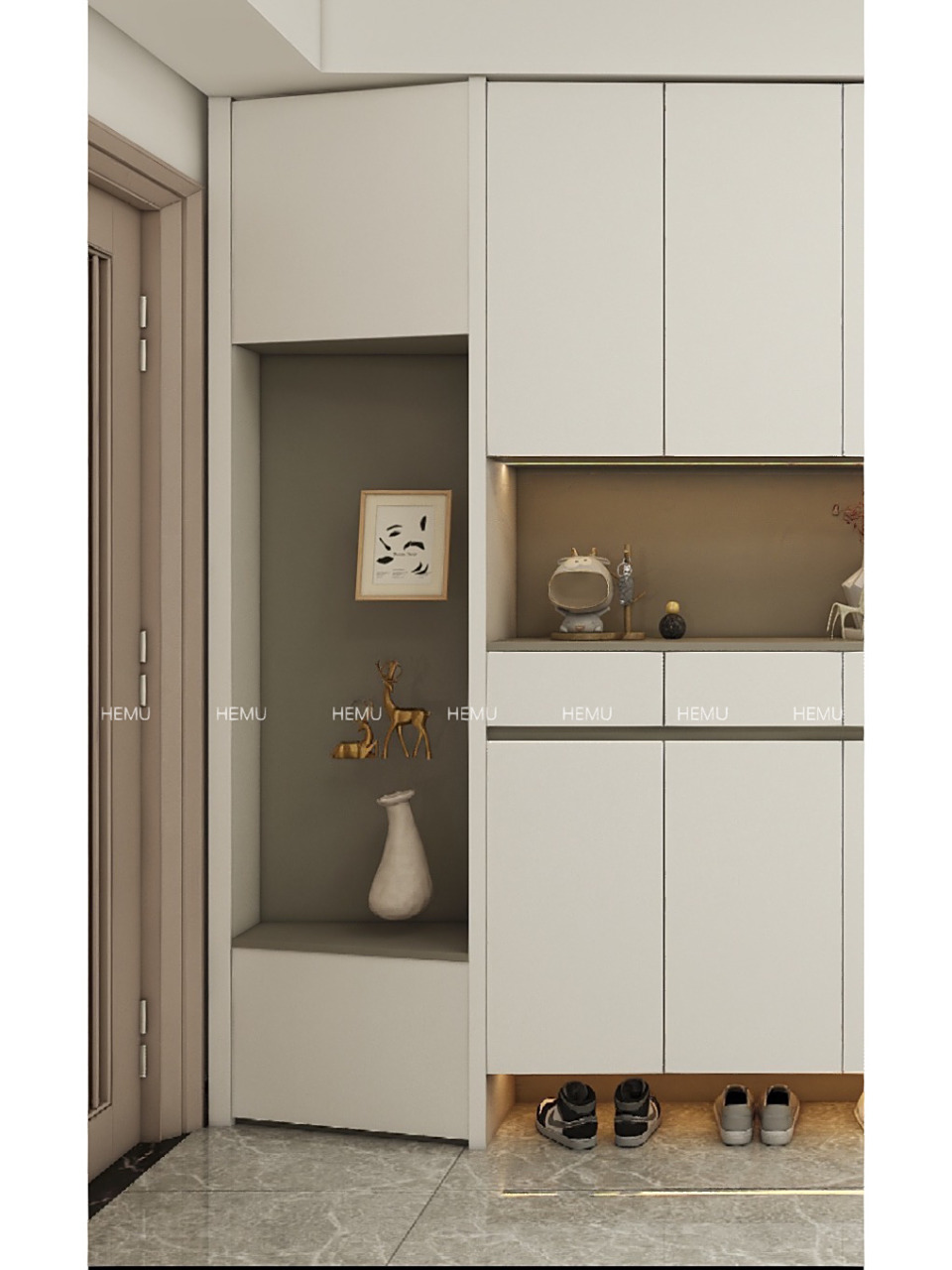 入户鞋柜深度不够,这样设计 入户墙深只有15cm ,这样做完美解决问题