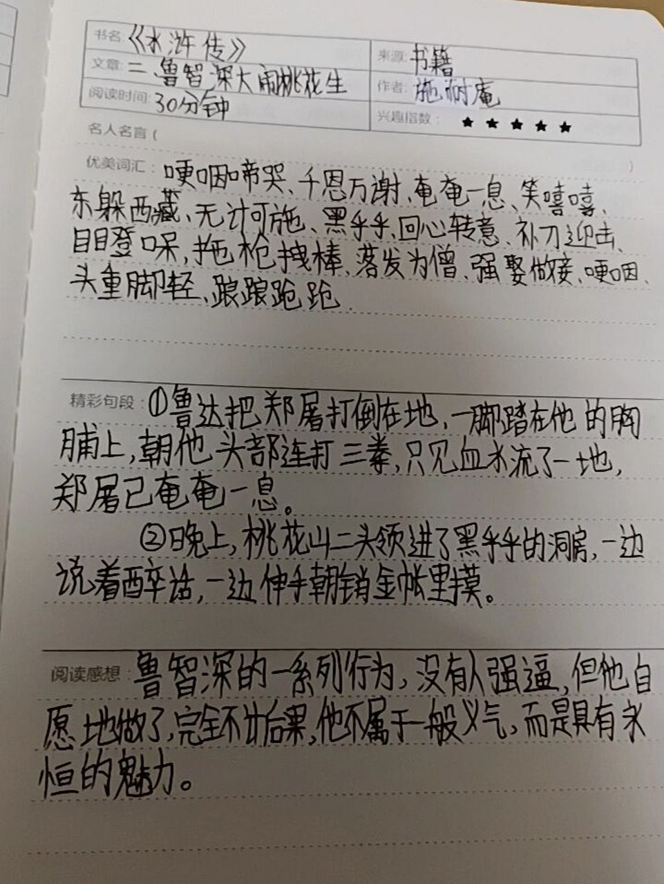 水浒传的读书笔记摘抄