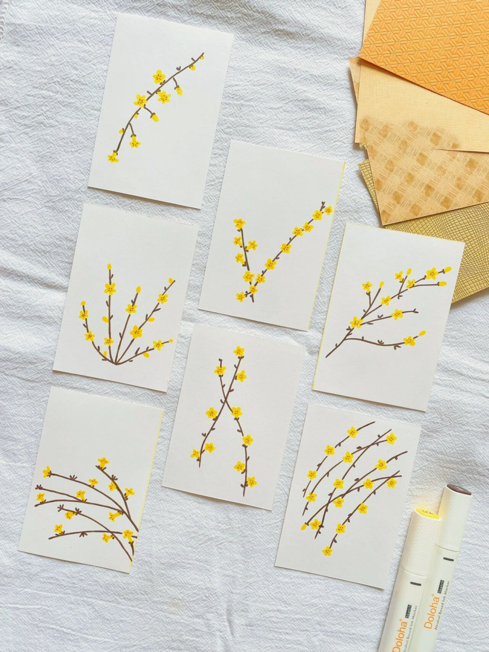 「迎春花」简笔画 花语:相爱到永远 迎接每个新的春天 马克笔:多乐绘