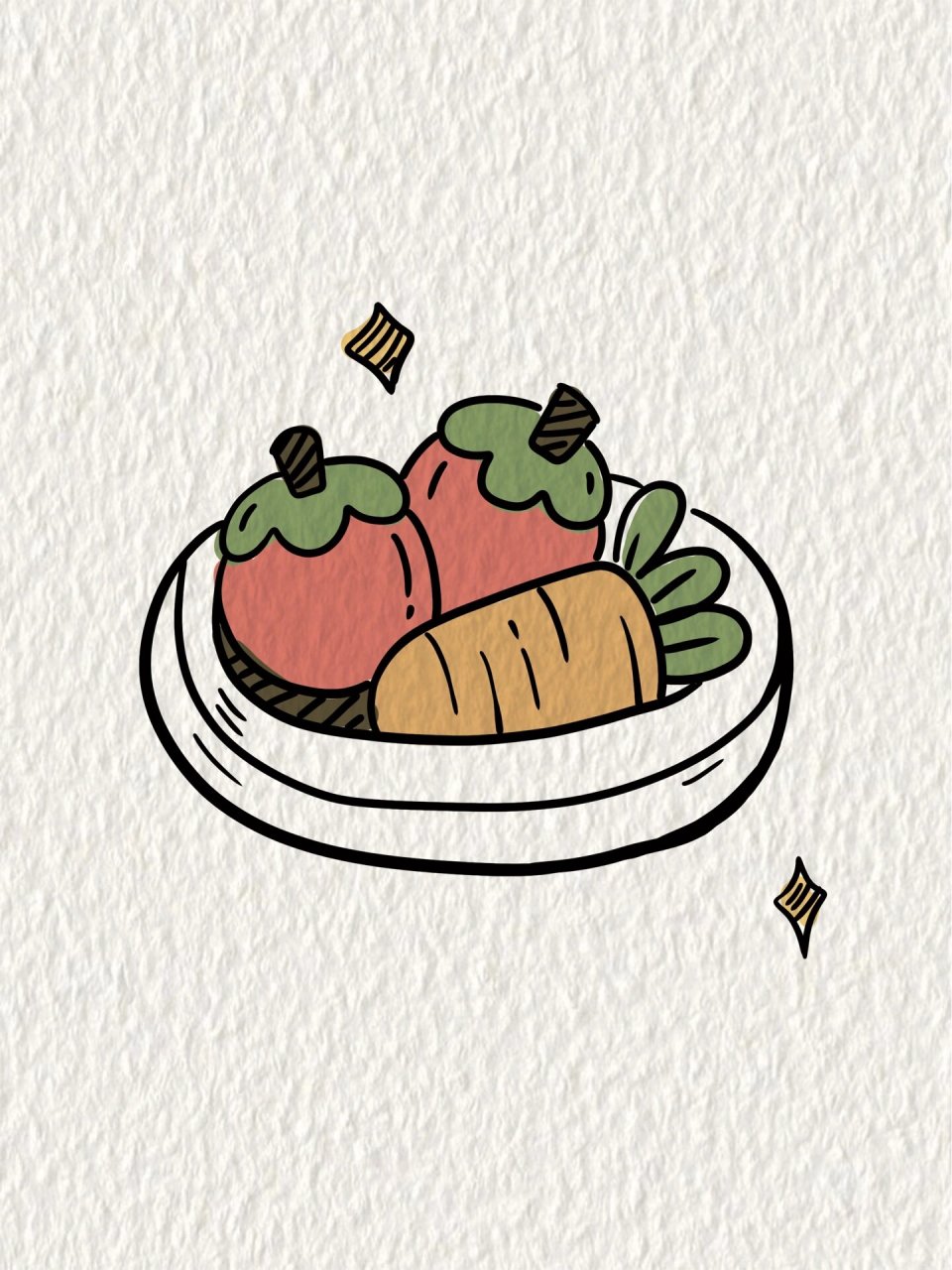 零基础简笔画|一盘蔬菜 画点可爱小物件
