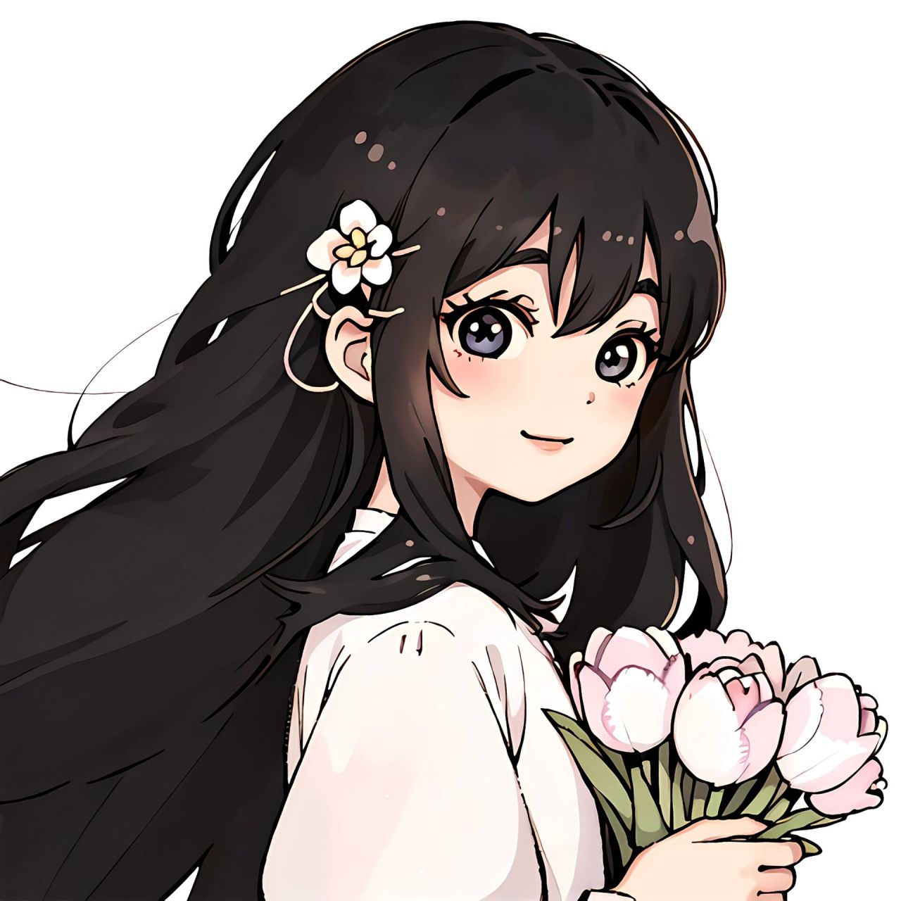 捧花女孩|闺蜜简约可爱头像,小清新画风  小清新头像,闺蜜头像