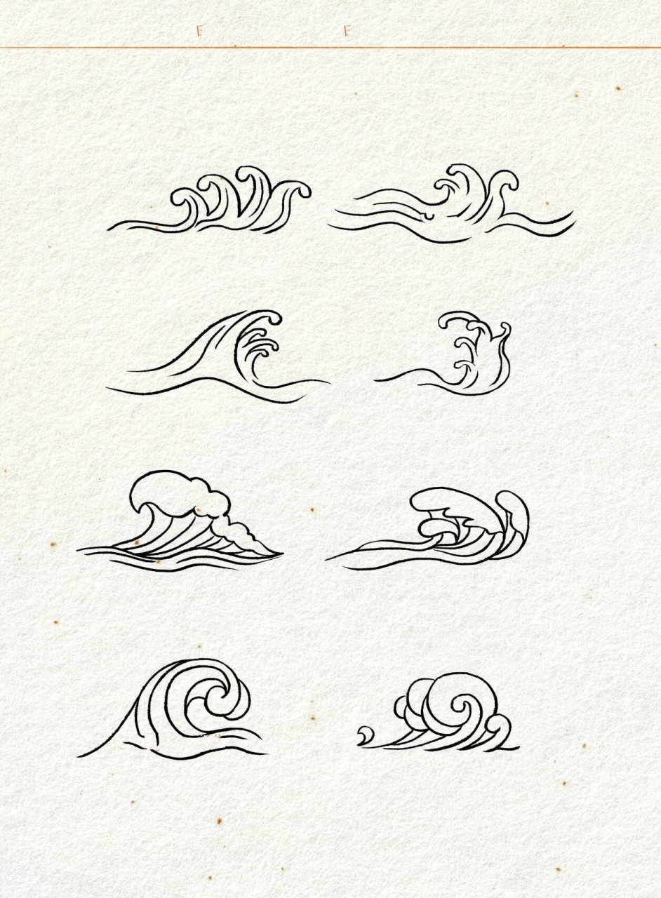 海浪的画法 | 多角度线稿 | 零基础插画教程 海浪水浪波浪在国风插画