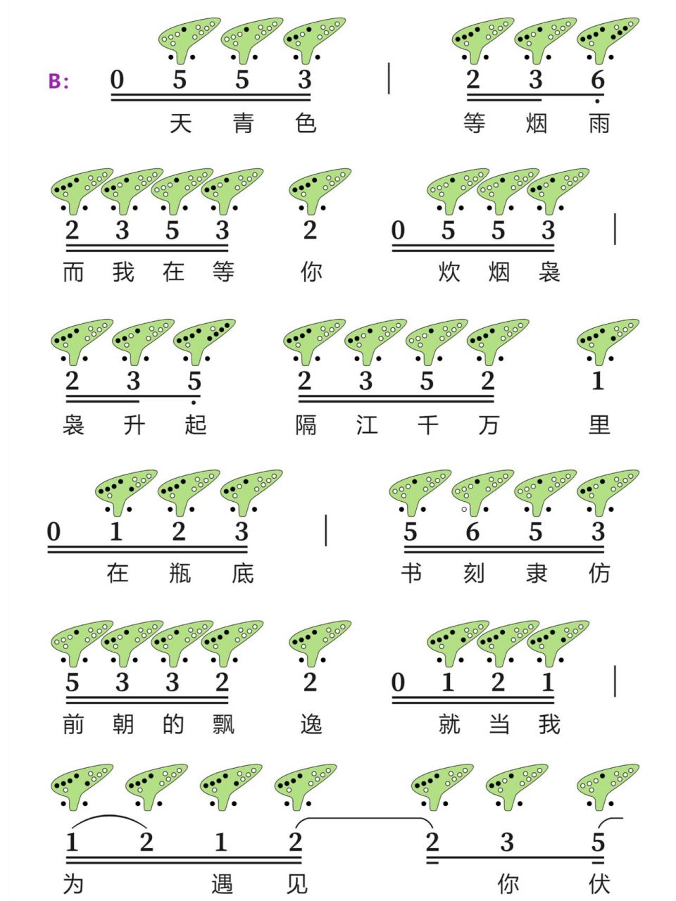 《青花瓷》12孔陶笛曲谱 欢迎一起交流陶笛心得 需要更多曲谱欢迎留言