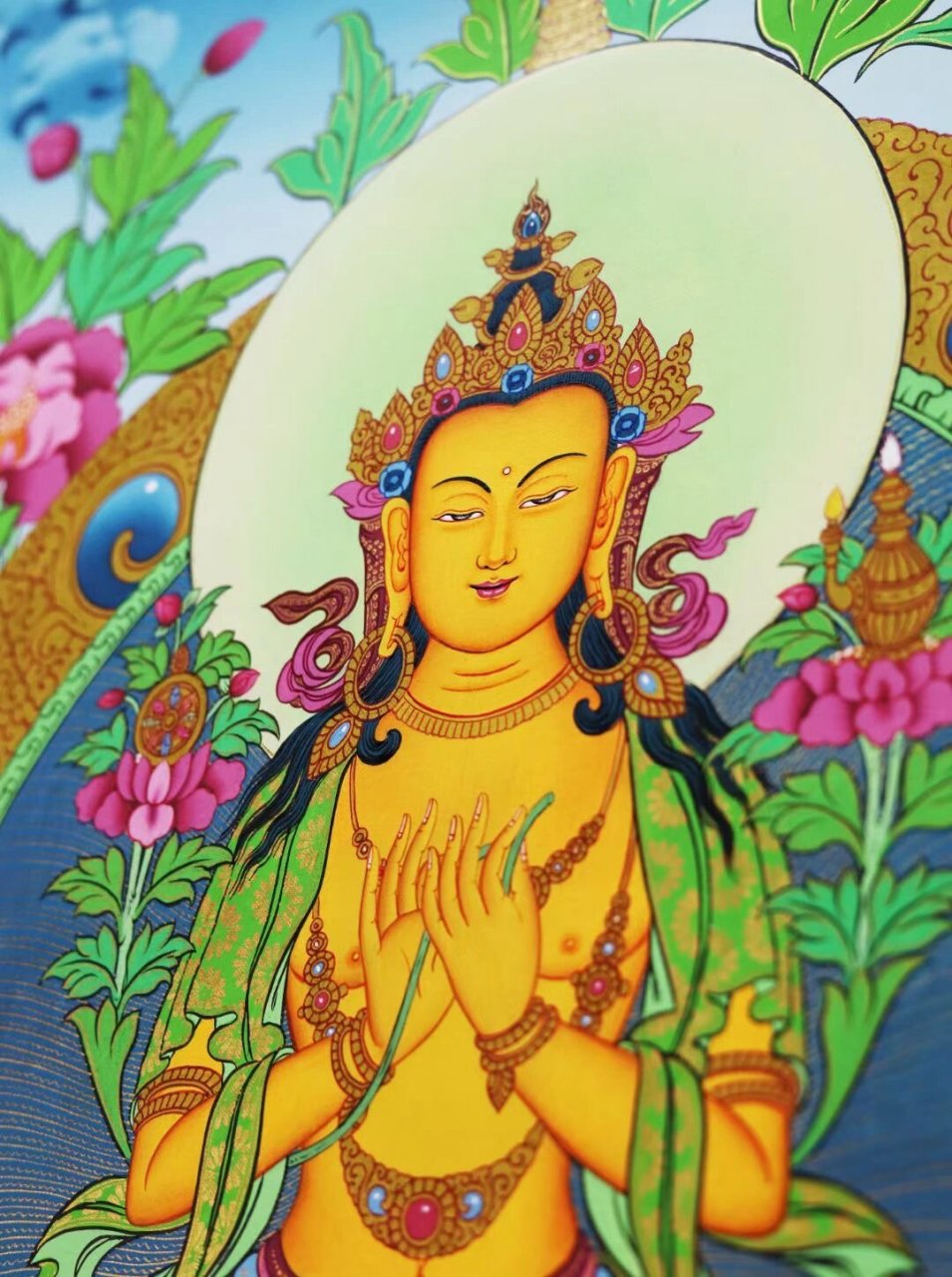 天冠弥勒佛 #唐卡# #见者吉祥# 名家精品唐卡-【天冠弥勒佛】 尺幅:63