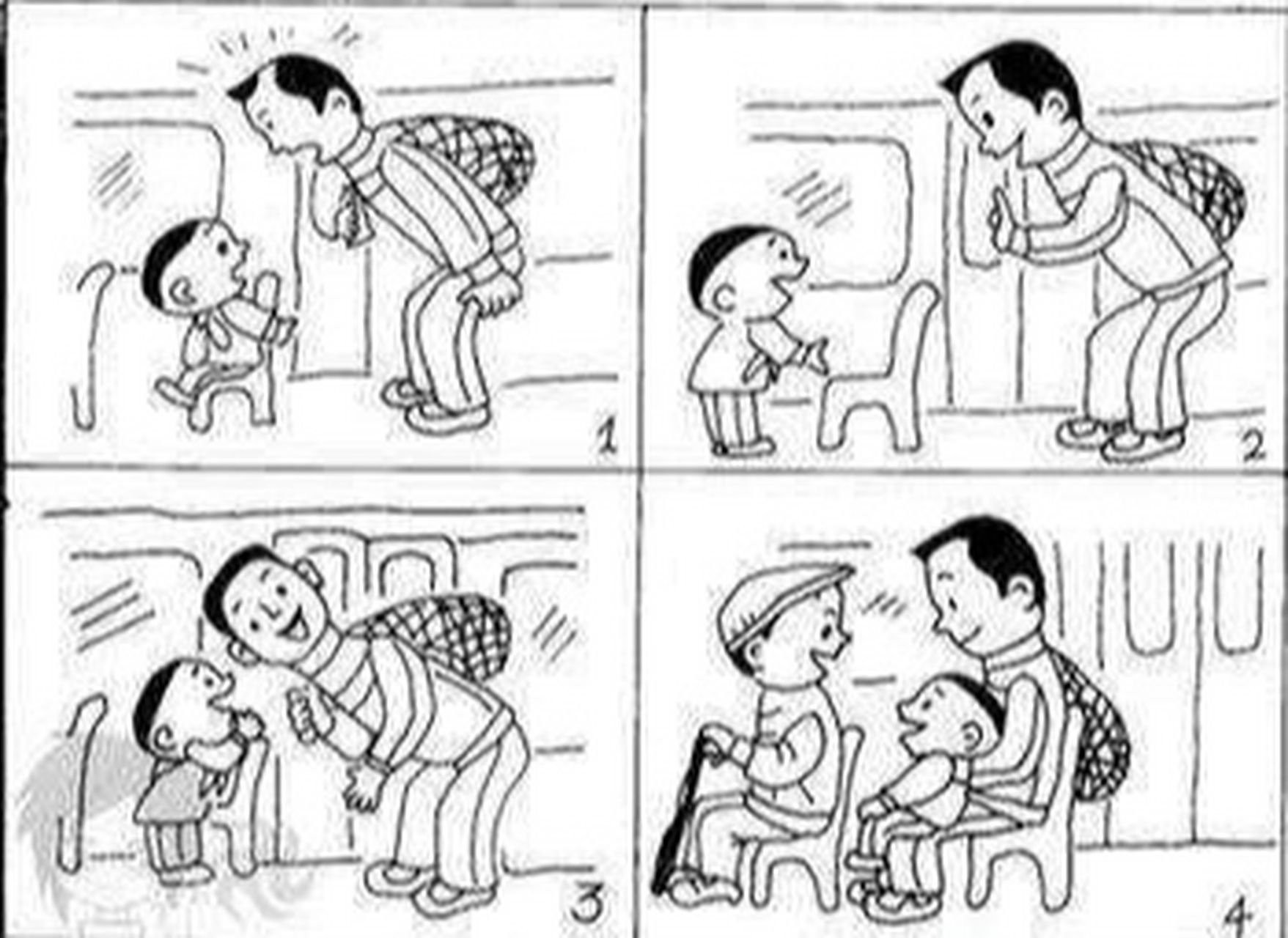 看图写话 让座 9999周末的早晨,阳光灿烂,风和日丽,小明坐公交车