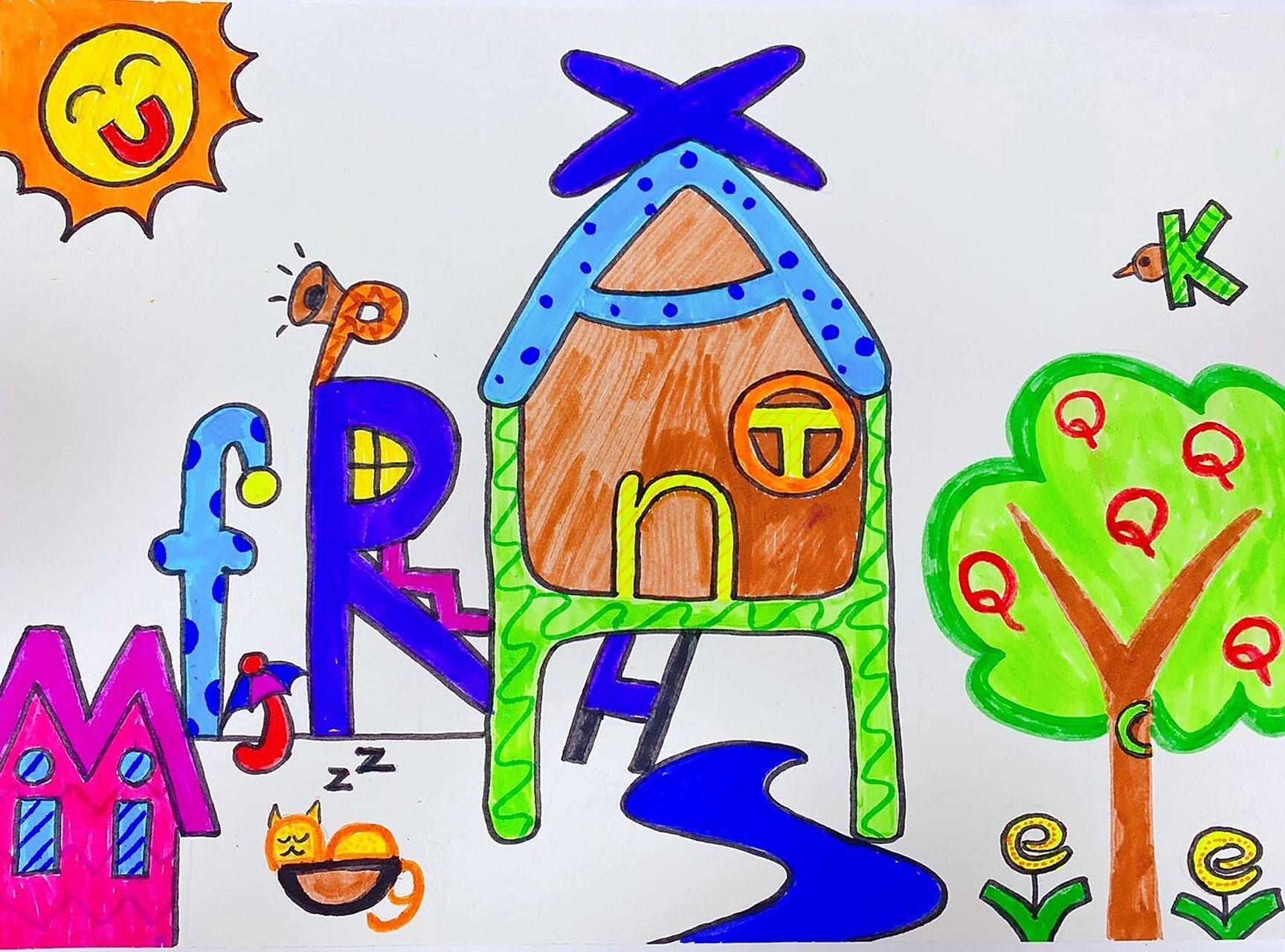 字母画 26个字母画一幅画,小朋友们越画越漂亮啦