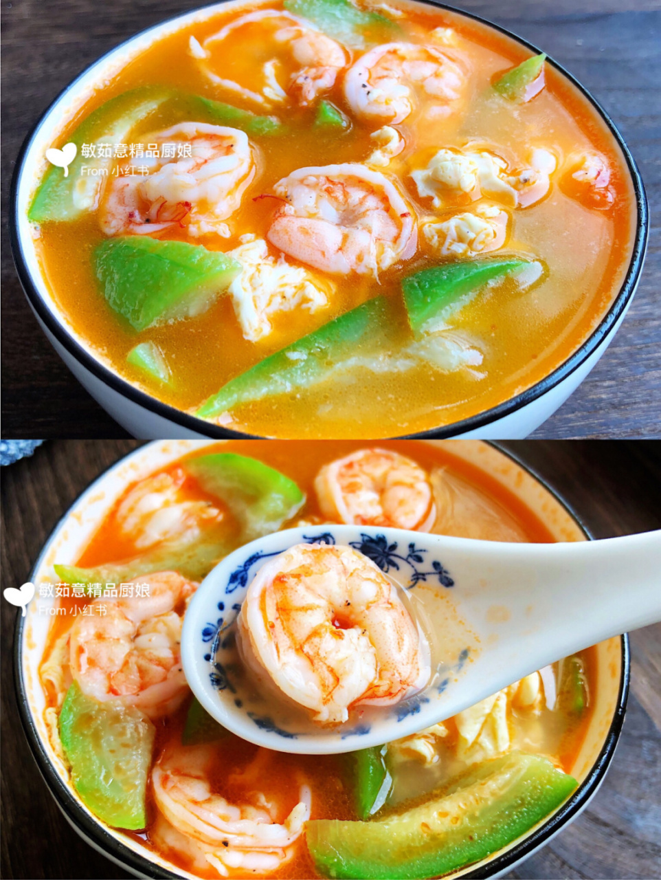 用大虾做汤鲜美无比,原因就在于虾头里面的虾脑一定要炒出红油,也就是