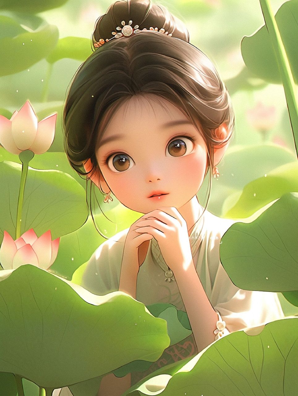 可爱的荷花女孩头像|古风汉服小女孩壁纸    