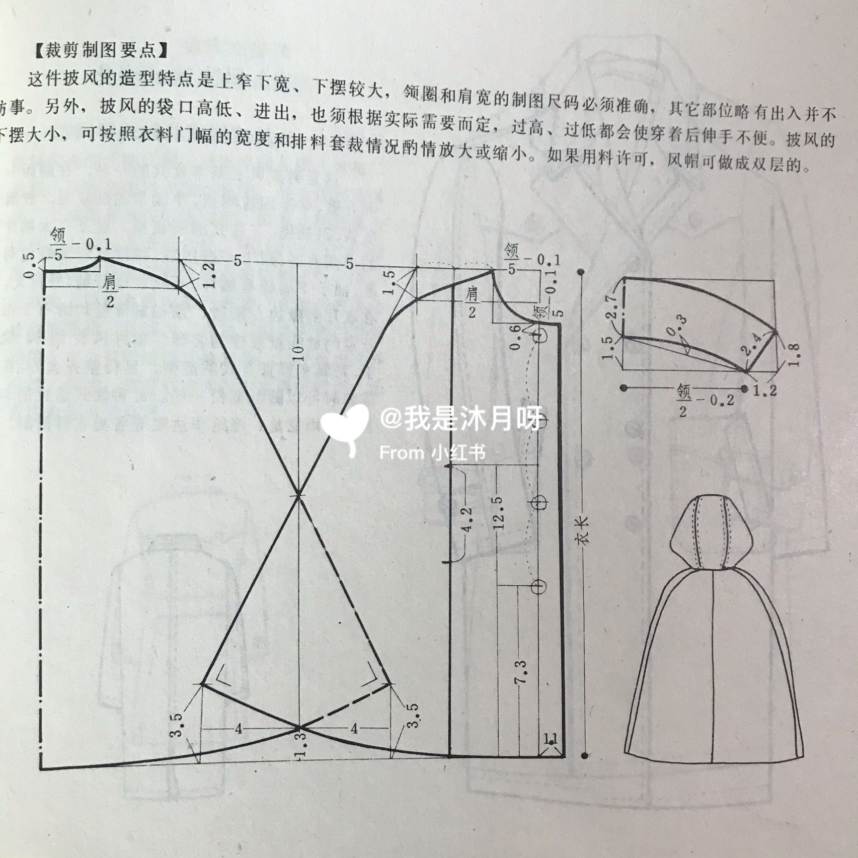 连帽式披风～斗篷裁剪图 冬天来了,小可爱的斗篷可以准备起来啦～ 书