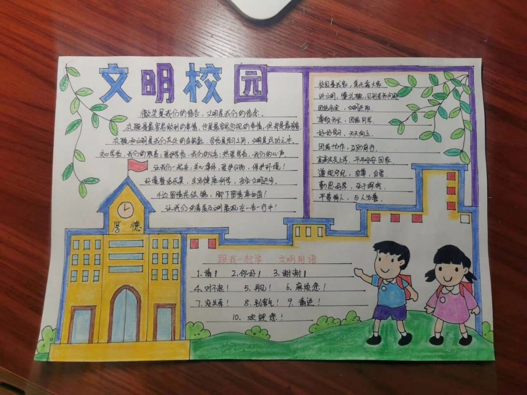 文明校园手抄报 孩子学校布置的主题:文明校园手抄报 内容孩子已经写