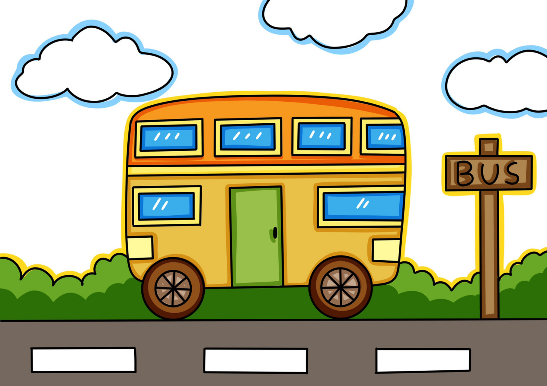 公交车儿童创意画 巴士儿童画 车简笔画 