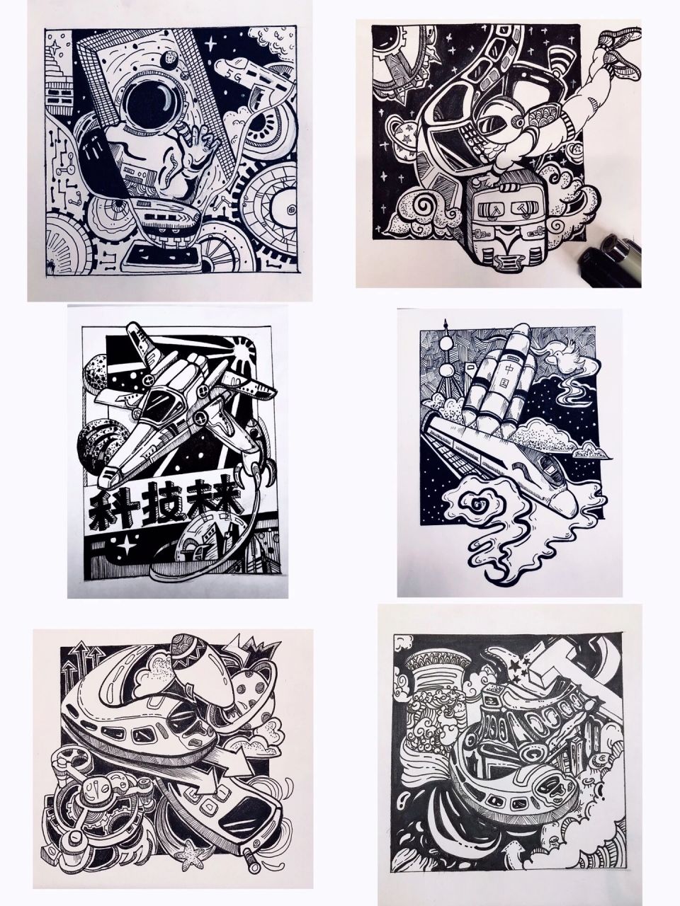 美术考编技能小合集776|黑白装饰画