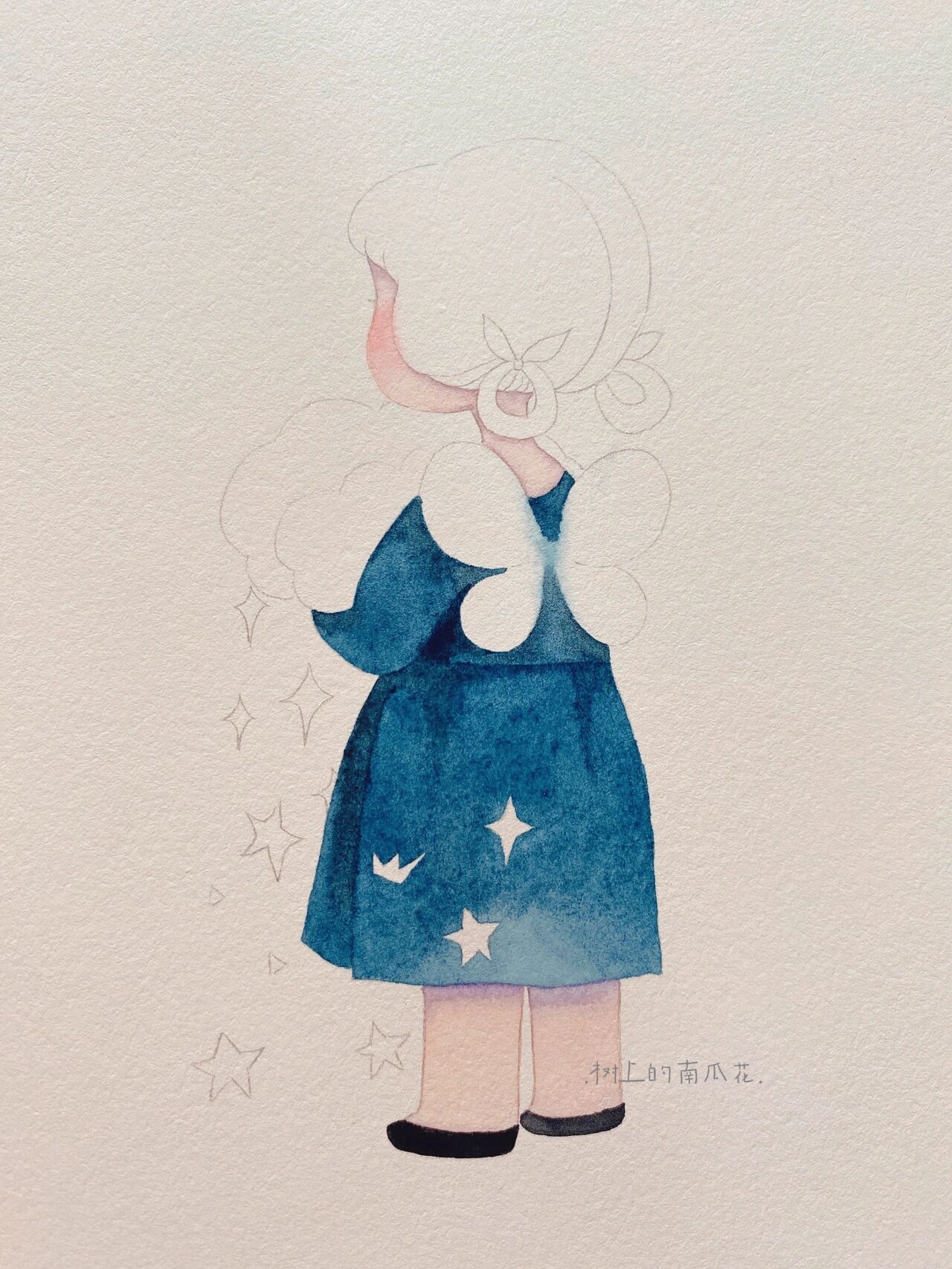 森系水彩插画 抱云朵7815的女孩 水彩插画 手绘水彩人物 手绘软萌