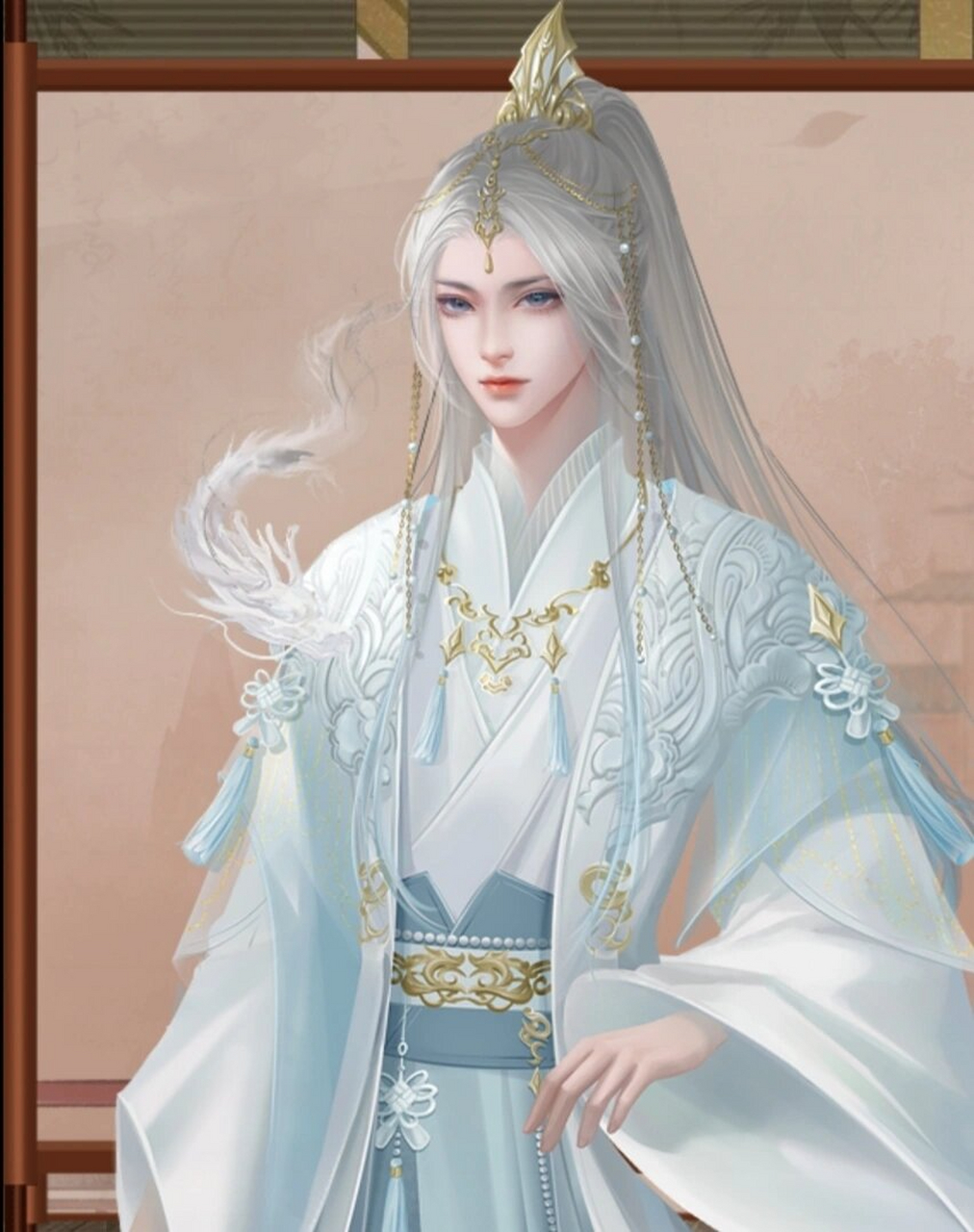 朝凰仙气飘飘的美男立绘 自古要仙,就得白发白衣白毛.
