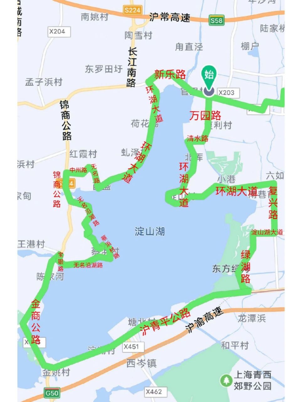 淀山湖环湖骑行路线图片