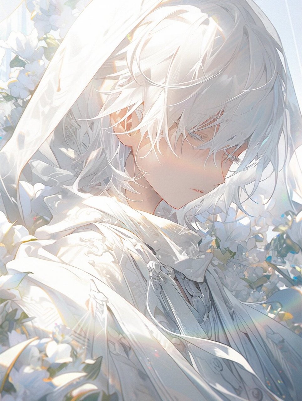 白发少年|【动漫头像】 闪闪发光94 #白发# #头像约稿# #少年#  #ai