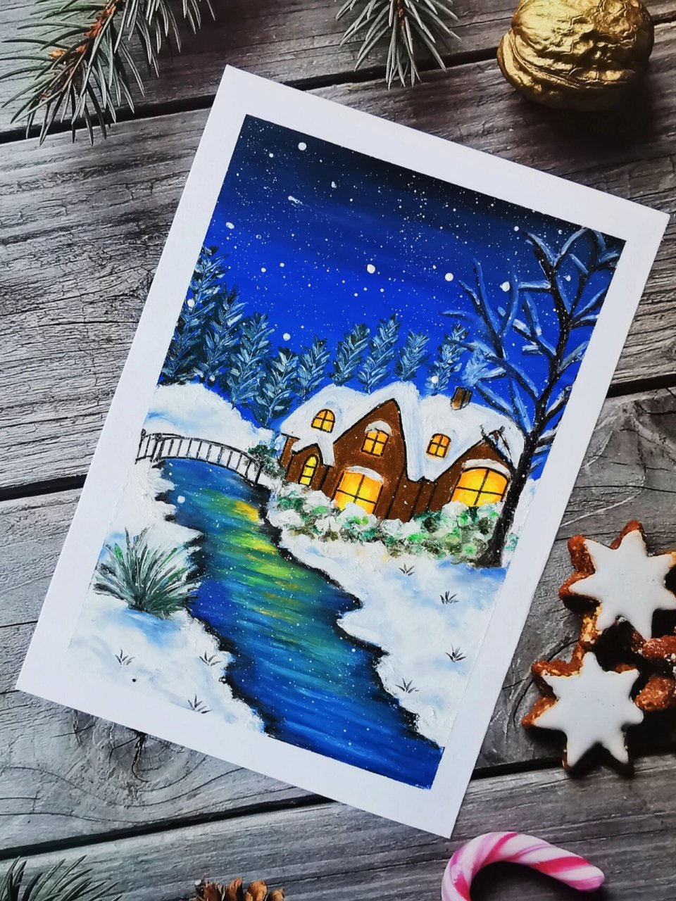油画棒|雪景系列2    雪地小屋系列九张完成 酷爱下雪的南方孩子,只能