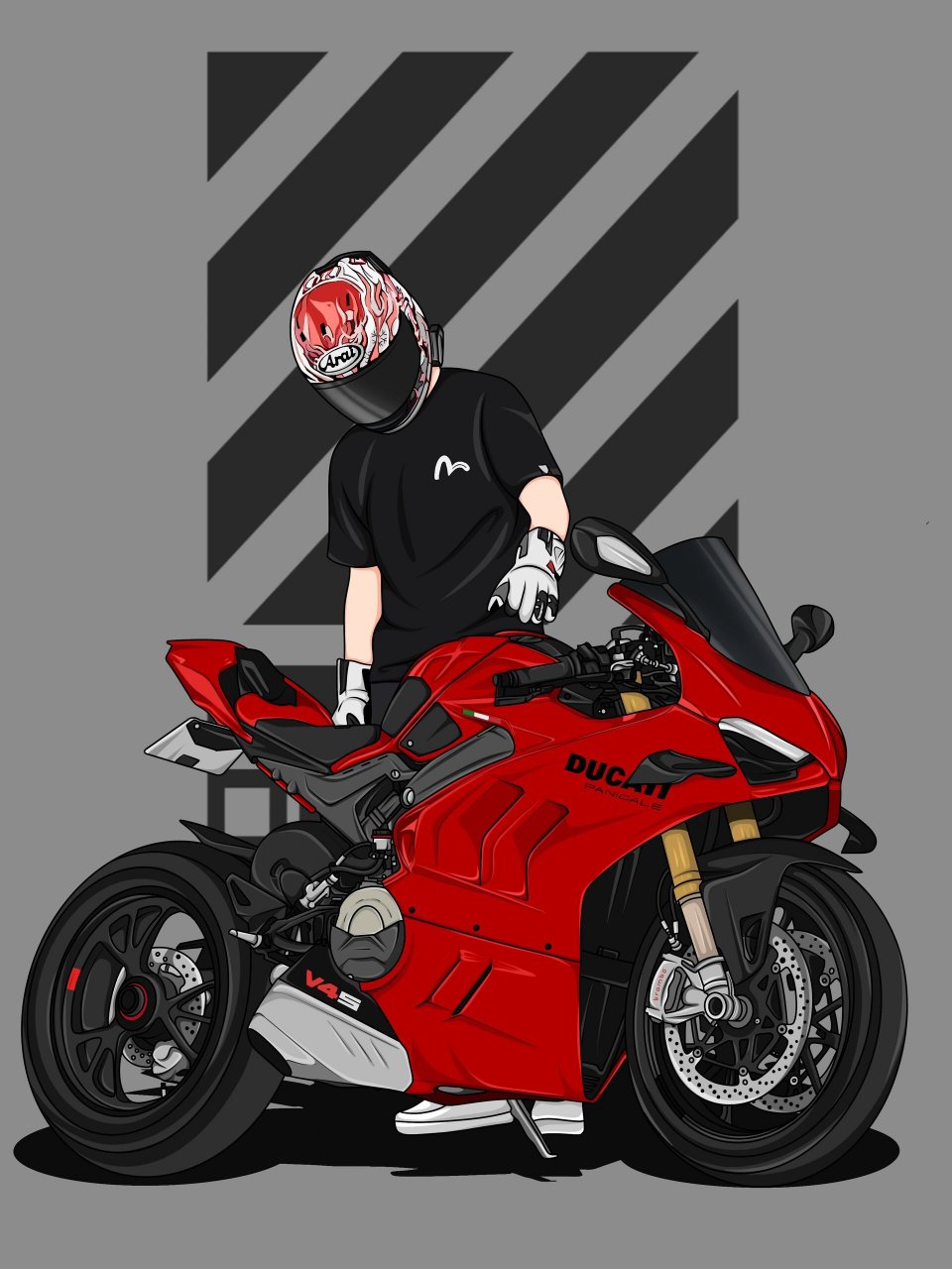 帅气机车骑士7315手绘摩托车插画头像壁纸             帅气机车